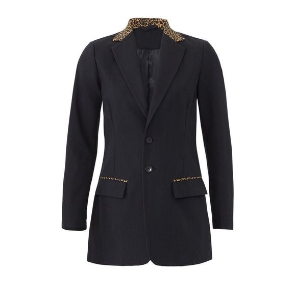Current Elliott Calla Tailored Black Blazer Leopard Print Size 2 - Picture 3 of 9